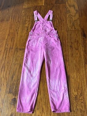 Free People Pink Tie-Dye Denim Overalls sz Small